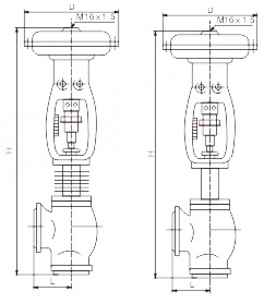 ZH-A-S气动薄膜角形单座调节阀外形尺寸图
